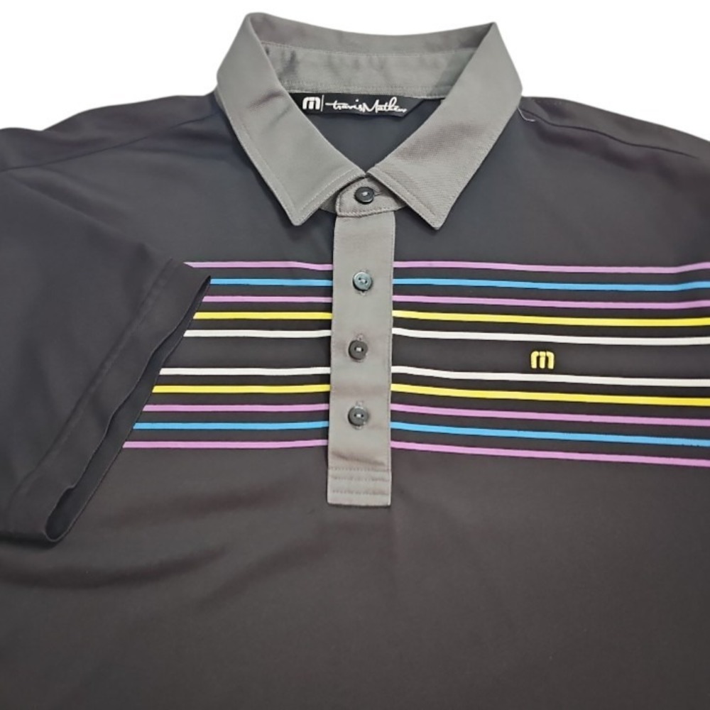 Travis Mathew Size Large Black Colorful‎ Striped Golf Polo